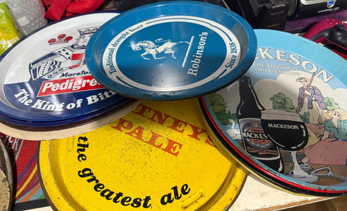 Various used pub trays beer - trays,